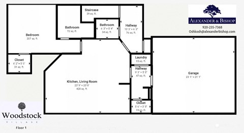 Floor plan for 3 beds, 2.5 baths, 1800 sqft